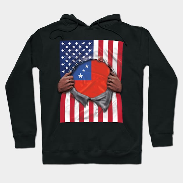 Samoa Flag American Flag Ripped - Gift for Samoan From Samoa Hoodie by Country Flags